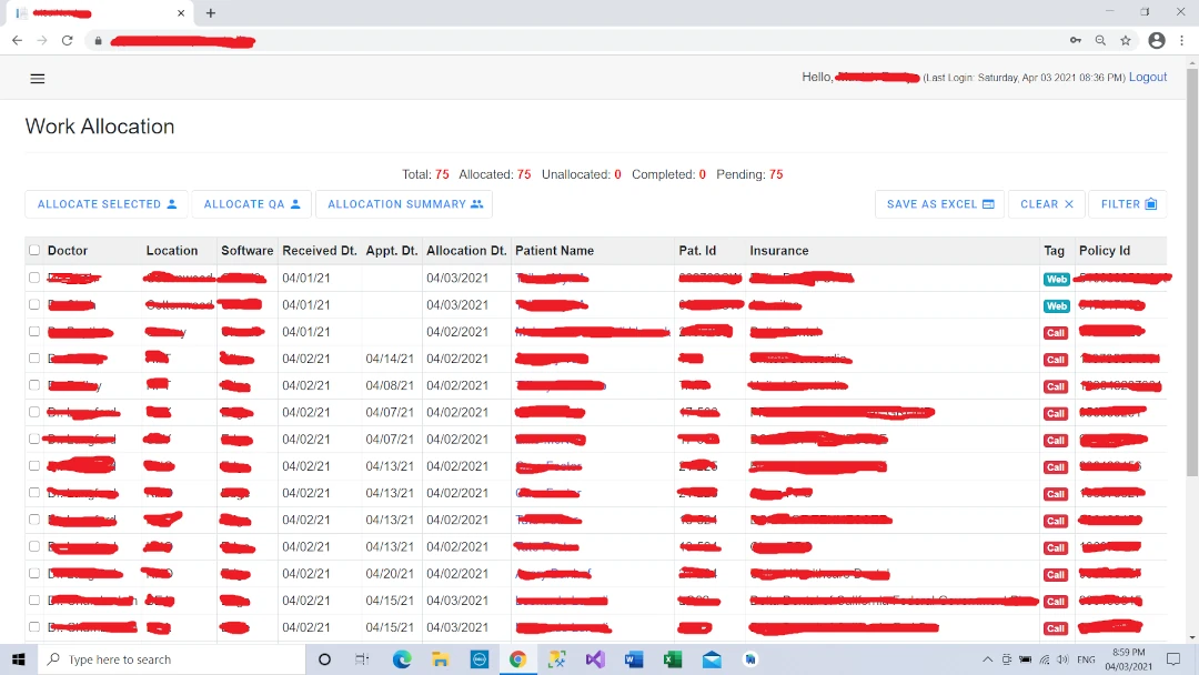 Insurance Verification System Screen 2